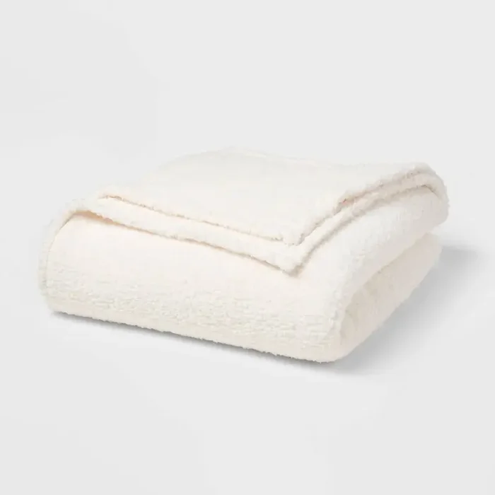 Full/Queen Faux Shearling Bed Blanket White – Room Essentials™ Midweight, Plush, Machine Washable