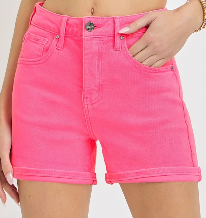 Fun in The Sun Pink High Rise Cuffed Shorts