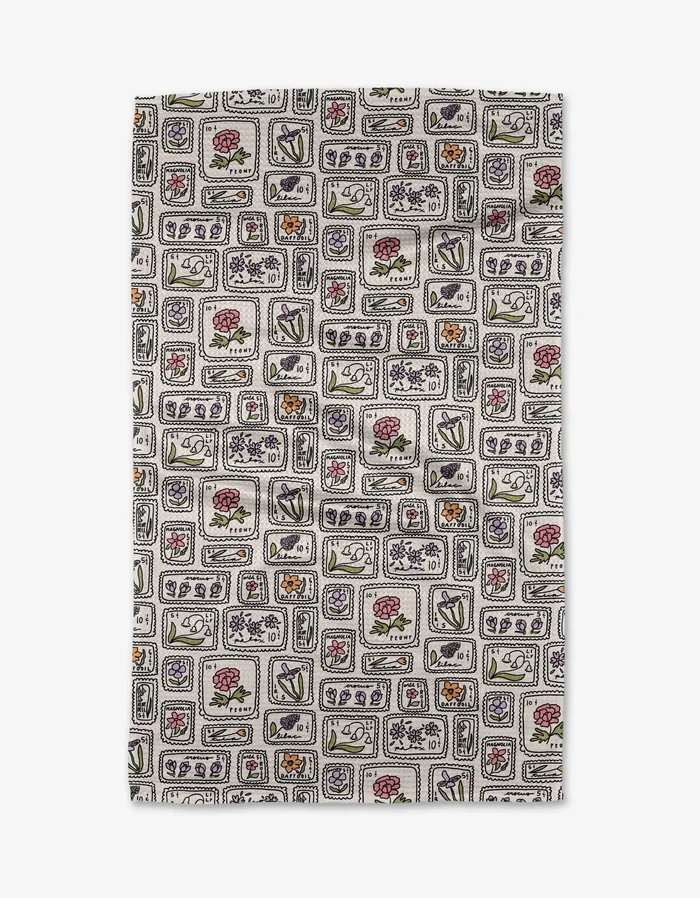 Geometry – Floral Postage Stamps Tea Towel