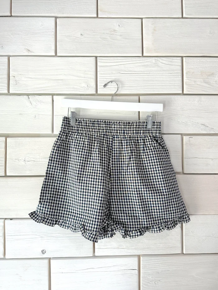 Georgia Navy Gingham Ruffle Shorts
