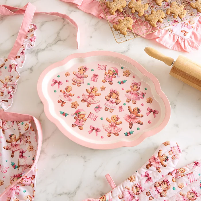 Gingerbread Pink Holiday Ginger Posh Server Platter | Posh Peanut®