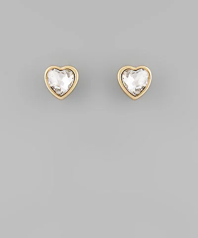 Glass Clear Heart Stud Earrings