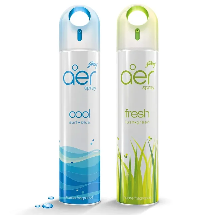 Godrej aer spray, Air Freshener for Home & Office – Cool Surf Blue & Fresh Lush Green Long-Lasting Fragrance Pack of 2 (240 ml each)