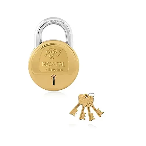 Godrej Locking Solutions and Systems Navtal 7 levers 4 Keys Padlock (Gold Brass Finish)