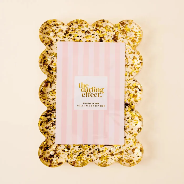 GOLD CONFETTI RECTANGLE SCALLOPED ACRYLIC FRAME