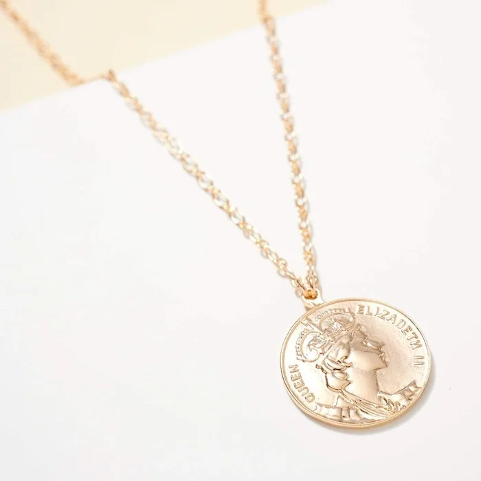 Gold Metal Coin Pendant Necklace