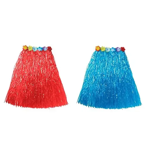 Grass Skirt Hawaiian Luau Hula Skirts Party Decorations Favors Supplies Red and Blue Grass Skirts.