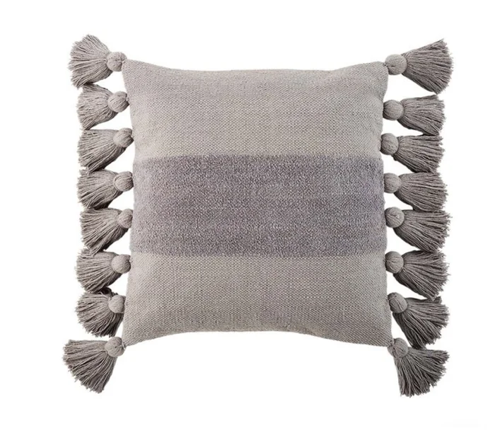 GREY SQUARE TASSEL PILLOW
