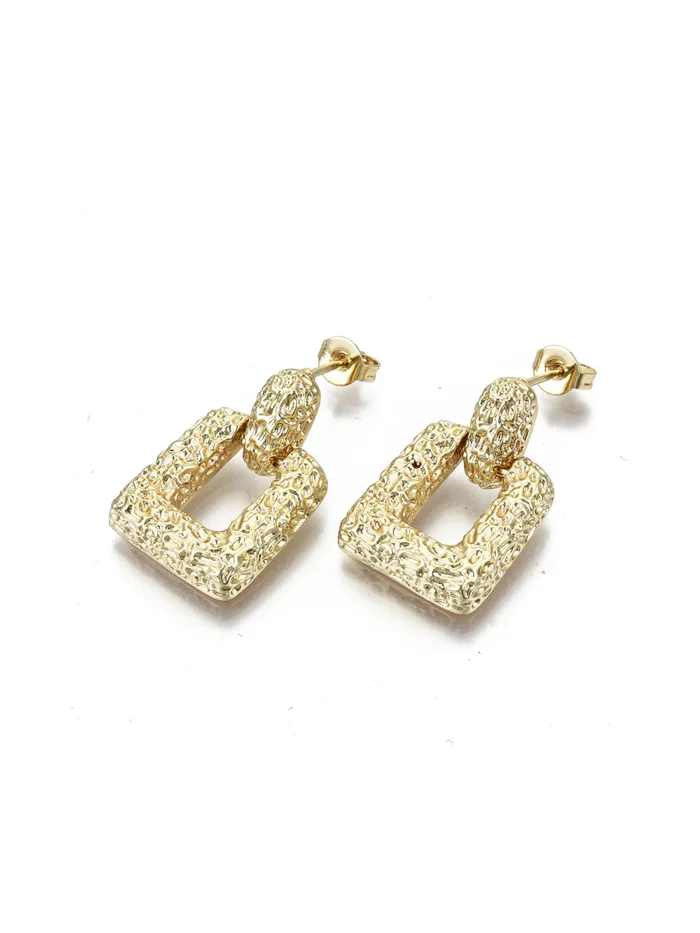 Hammered Gold Square Drop Earrings