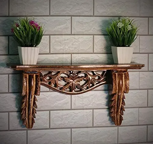 Hand Carved Wall Decor Shelf for Living Room