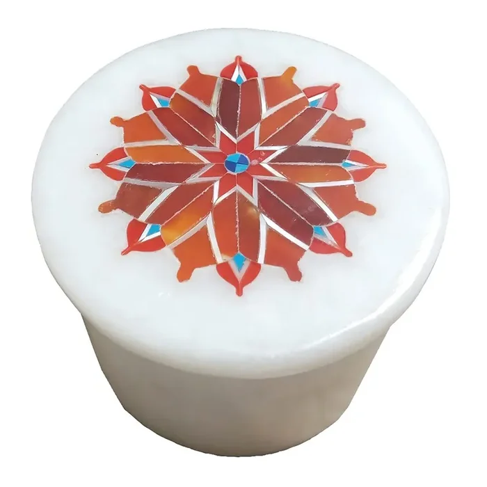Handcrafted Marble Box with inlay Work Perfect for Ring/Earring and Gifts. (Size – 2 x 2 inch Round)