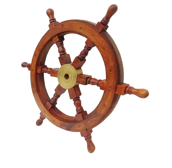 Handcrafted Wooden Well Wooden Ship Wheel Wall Hanging Showpiece/Manufacturing by SAHARANPUR HANDICRAFTS Wooden Ship Wheel 24 inch
