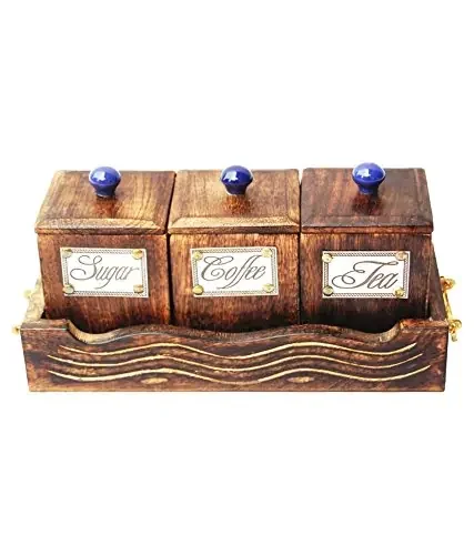 Handicrafts Brown Wooden Mooon Handicrafts Decorative Utility Boxes Set – 3 Pcs