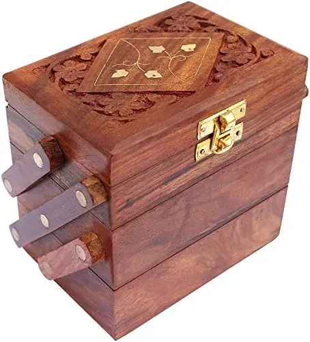Handicrafts Wooden Jewellery Box for Women Jewel Organizer Box Hand Carved Carvings (5 X3.5 X3.5 inches) Gift Items