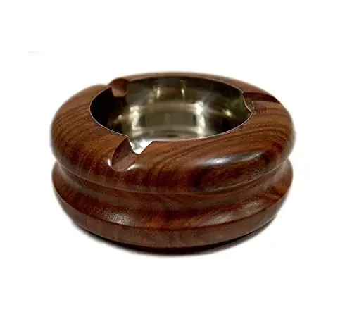 Handmade Beautiful Designer Round Shaped Wooden Ashtray with Inlay Work