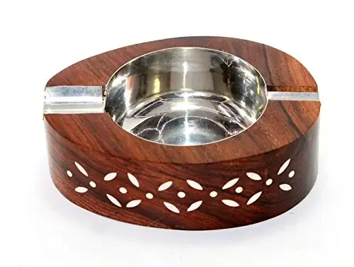 Handmade Beautiful Designer Round Shaped Wooden Ashtray with Inlay Work