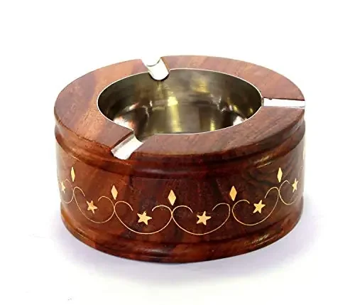 Handmade Beautiful Designer Round Shaped Wooden Ashtray with Inlay Work
