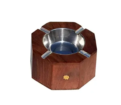 Handmade Beautiful Designer Round Shaped Wooden Ashtray with Inlay Work