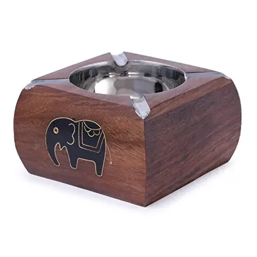 Handmade Beautiful Designer Square Shaped Wooden Ashtray with Inlay Work