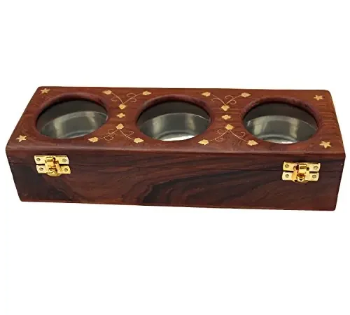 Handmade Item Wooden Dry Fruit Box with Glass 3 Bowls