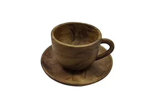 Handmade Mango Wooden Tea Cup or Soup with Plate for Serving Soups Coffee Brown Green Tea