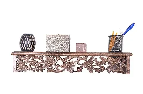 Handmade Wall Decorative Wooden Wall Shelf/Wall Bracket Shelf Rack for Living Room Decoration Wood Wall Hanging Display Shelves for Home & Kichen (Angoori Design)