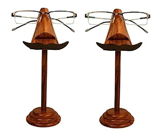 Handmade Wood Nose Shaped Spectacle Stand/Holder with Moustache Pack of 2