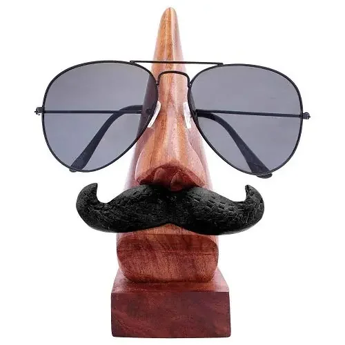Handmade Wood Nose Shaped Spectacle Stand/Holder with Moustache