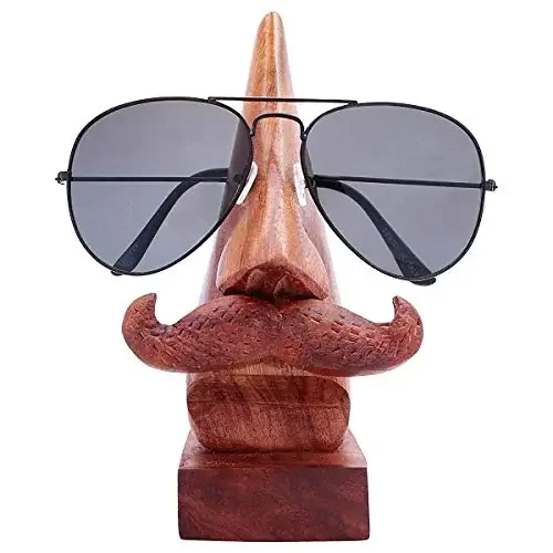 Handmade Wood Nose Shaped Spectacle Stand/Holder with Moustache