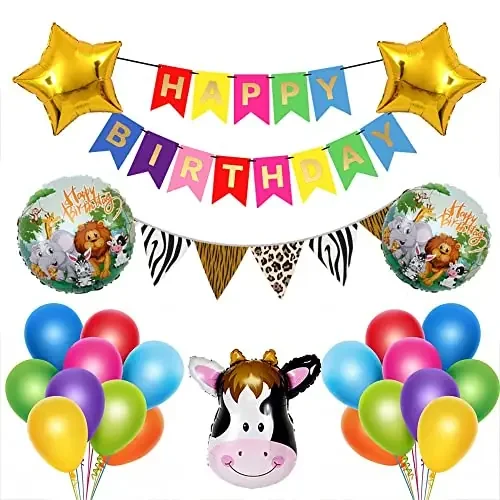 Happy Birthday Theme Decoration with Cow Face Banner Balloon Triangle Set for 1st2nd3rd4th5th6th birthday