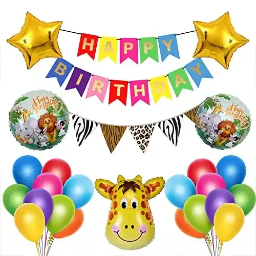 Happy Birthday Theme Decoration with Giraffe Face Banner Balloon Triangle Set for 1st2nd3rd4th5th6th Birthday