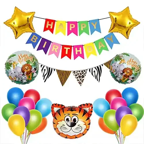 Happy Birthday Theme Decoration with Tiger FaceBanner Balloon Triangle Set for 1st2nd3rd4th5th6th birtdhay