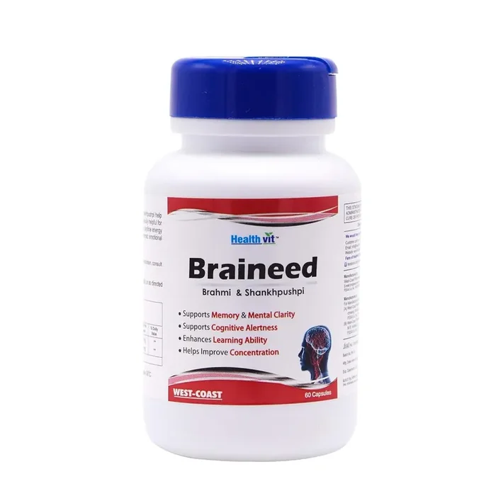 Healthvit Braineed Brain Support Supplement for Memory & Focus with Brahmi & Shankhpushpi – 60 Capsules