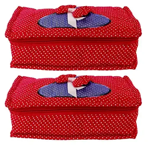 Heart Home Cotton Multipurpose 7 Pocket Dot Printed Jewellery Storage Bag Pouch/Travel Kit Organizer (Red)-Pack of 2-KUBMART15437