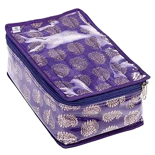 Heart Home Laminated Carry Design Jewellery Box/Organizer with 9 Transparent Mesh Pouch & 2 Bangle/Watch Pouch (Pruple)-HS_38_HEARTH21008