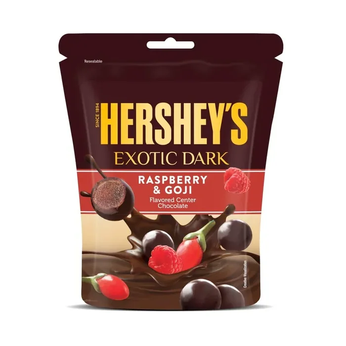 HERSHEY‘S Exotic Dark Raspberry & Goji Flavor Dark Cocoa Rich Chocolates 100 Gm – Pack of 2