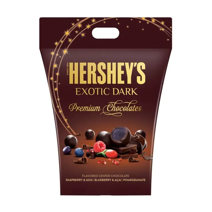 Hersheys Exotic Dark Chocolate Assorted Gift Pack 90gram Dark CoCoa Rich Chocolate and Exotic fruit flavours like Blueberry & Acai Raspberry & Goji and Pomegranate