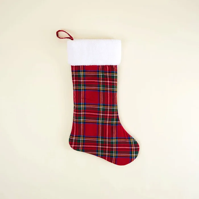 Holiday Red Christmas Red Tartan Plaid Flannelette Poshmas Stocking | Posh Peanut®