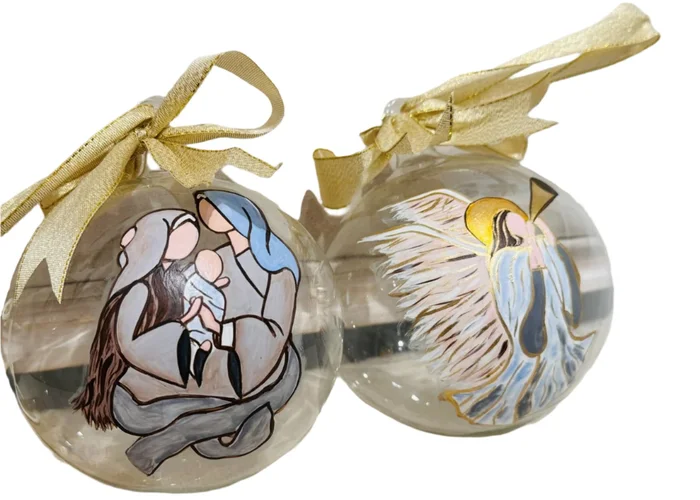 HOLY FAMILY & ANGEL PAINTED ORNAMENT