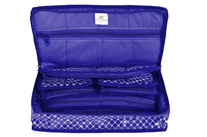 HomeStrap Cotton Multipurpose 8 Pocket Jewellery Storage Bag/Box holder Kit Organizer for Women Girls to Organize Small Earing Ringaccessories -Purple(Featured on Shark Tank)