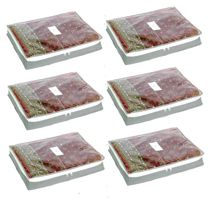 HomeStrap Non-Woven Single Saree/Suits Cover With 3 Inch Height – Pack Of 6 – Grey