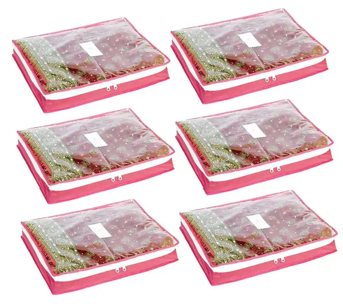 HomeStrap Non-Woven Single Saree/Suits Cover With 3 Inch Height – Pack Of 6 – Pink