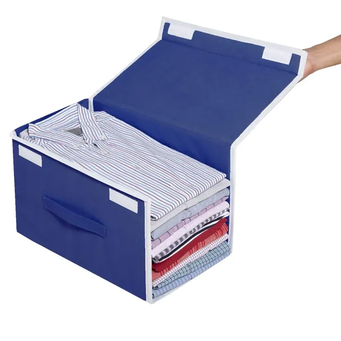 HomeStrap Non-Woven Stackable Non Woven Shirt Organizer With Cover Lid (Navy Blue24 X 40 24 Cm Cm)