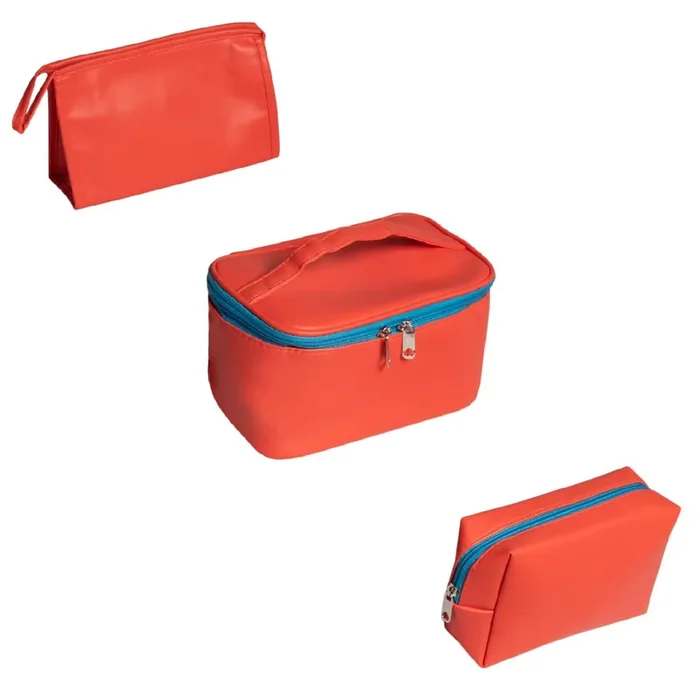 Homestrap Set of 3 Carry All Case Multipurpose Cosmetic Organizer Makeup Travel Pouch for Women & Toiletry Bag Orange