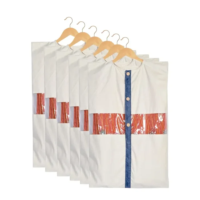 Homestrap Set of 6 Hanging Cotton Saree Cover Bag with Transparent Window for Clothes Storage Wardrobe Organizer (Hangers are NOT Included)