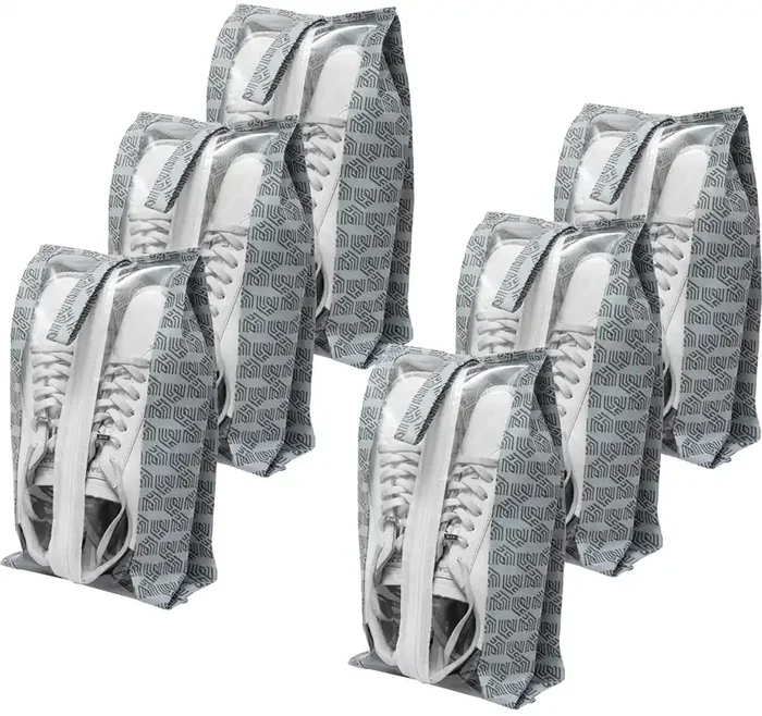 Homestrap Set of 6 Printed Shoe Bags for Travel Transparent Top with Zipper Dustproof Multi-Functional Shoe Storage Bags Ideal Travel Organizer Pouches for Luggage Grey