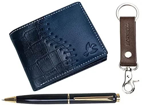 HORNBULL Denial Leather Wallet for Men Wallets Men with RFID Blocking Mens Wallet Navy Mark-Pen One Size Two Fold Wallet