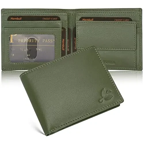 HORNBULL Maddison Brown RFID Blocking Wallet for Men Olive Green Two Fold Wallet