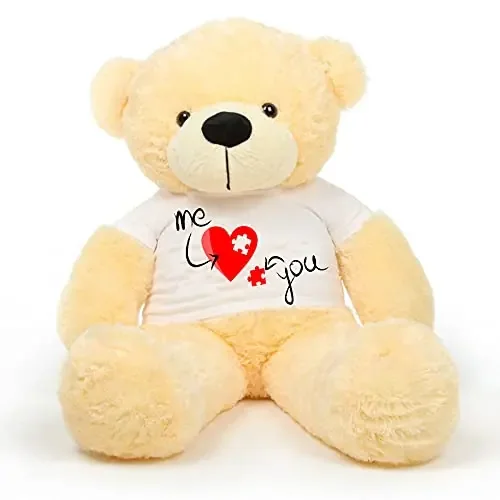 HUG ‘n‘ FEEL SOFT TOYS Big Teddy Bear 3 feet Long Wearing A Valentine Day T-Shirt Plush & Stuffed Toys (Bear 91 cm) with Free Heart Shape Pillow Cream