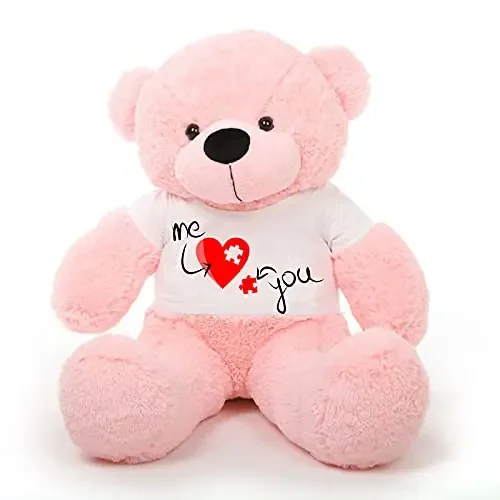 HUG ‘n‘ FEEL SOFT TOYS Big Teddy Bear 4 feet Long Wearing A Valentine Day T-Shirt Plush & Stuffed Toys (Bear 121 cm) with Free Heart Shape Pillow Pink